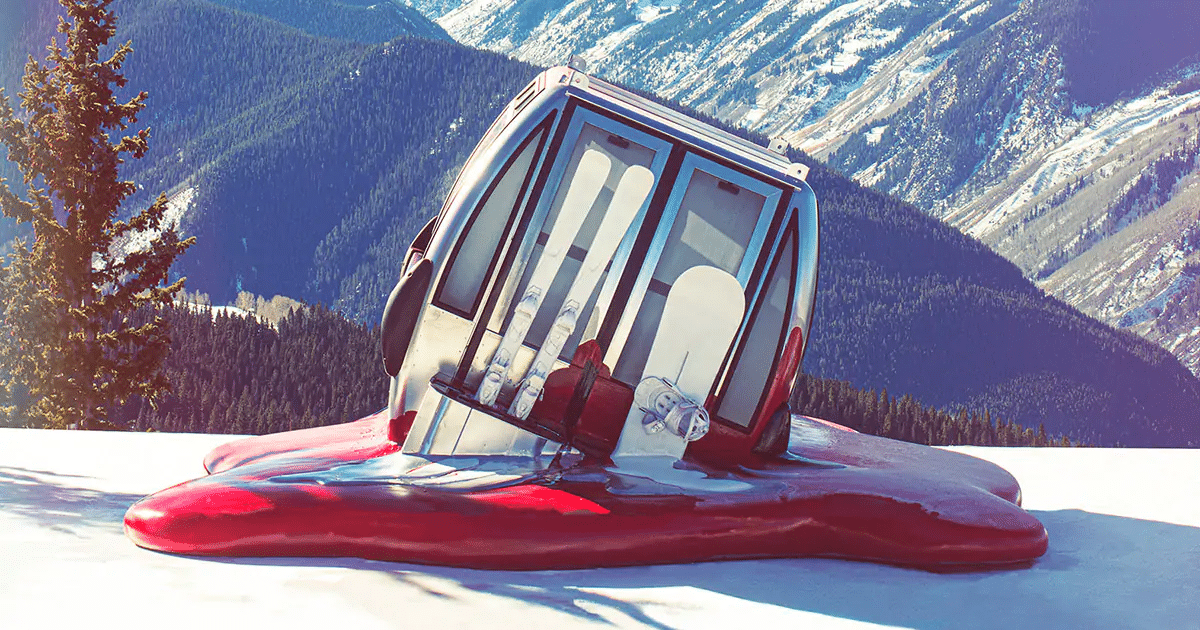 melted gondola car stunt created to raise awareness of aspen temperature increase