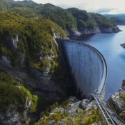 view of strathgordon dam in tasmania