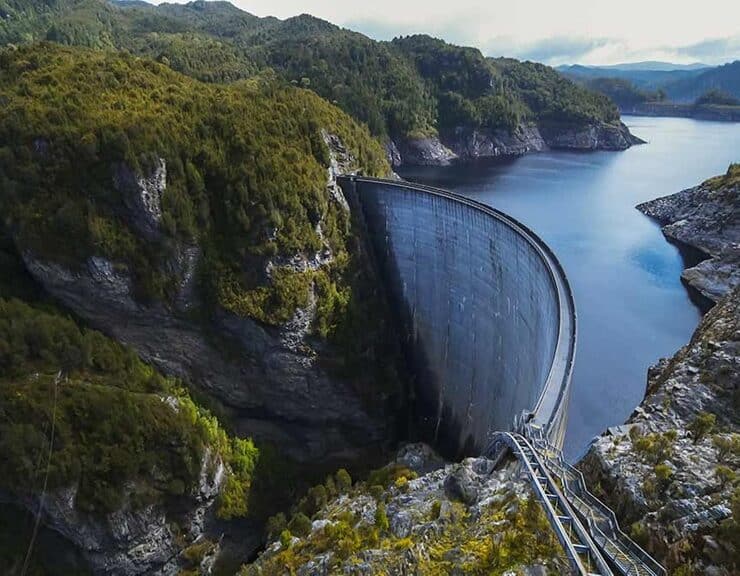 view of strathgordon dam in tasmania