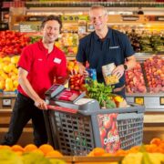 coles head of digital stategy insights and transformation and instacarts general manager of australia rob hill with the coles smart trolley