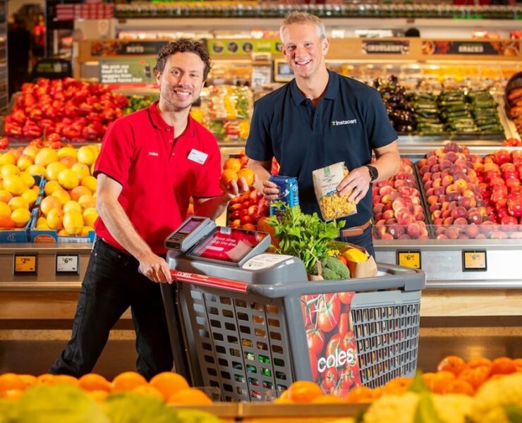 coles head of digital stategy insights and transformation and instacarts general manager of australia rob hill with the coles smart trolley