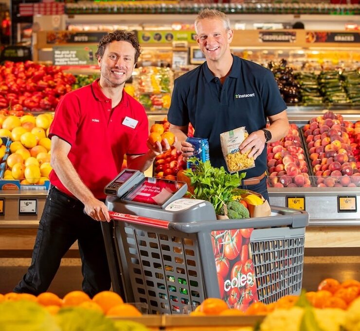 coles head of digital stategy insights and transformation and instacarts general manager of australia rob hill with the coles smart trolley