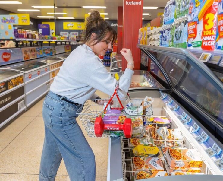 0 a customer lifts the worlds first dumbbell shopping basket available at iceland