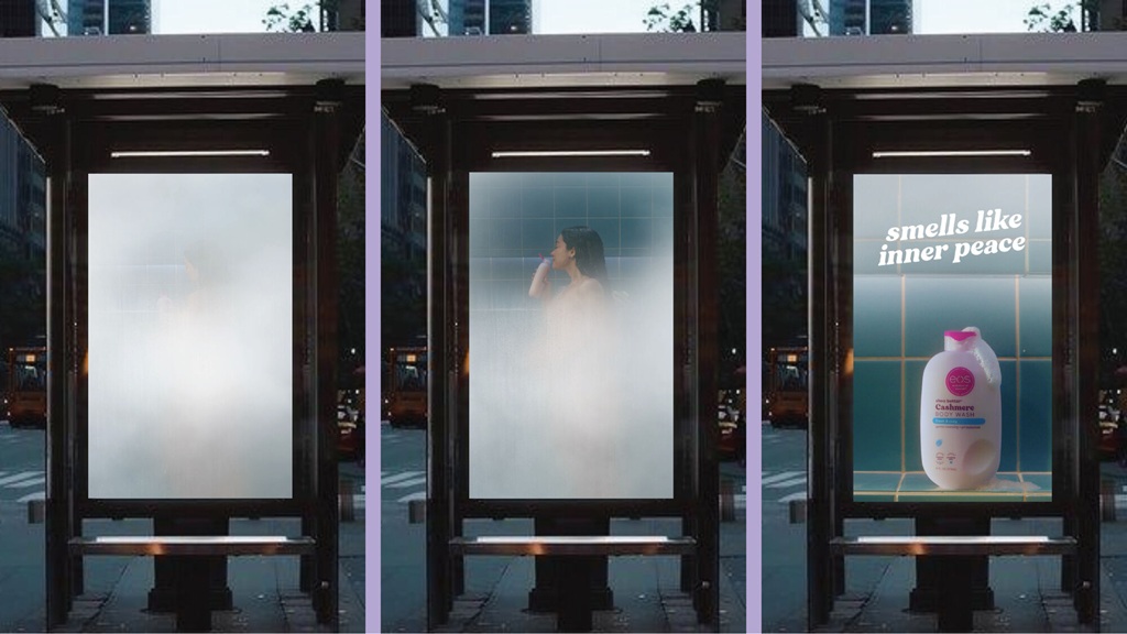 eos turns digital billboards into steamy showers in eye catching out of home campaign