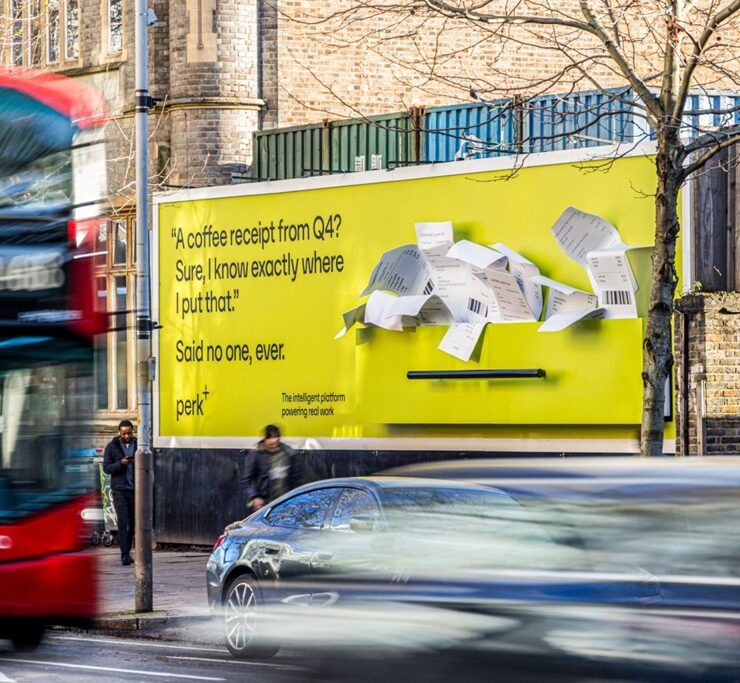 perk brings expenses to life with bursting billboard stunt
