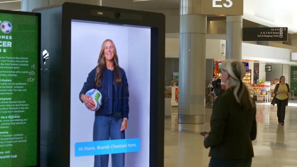 brandi chastain san francisco mayor holograms greeting fifa world cup passengers