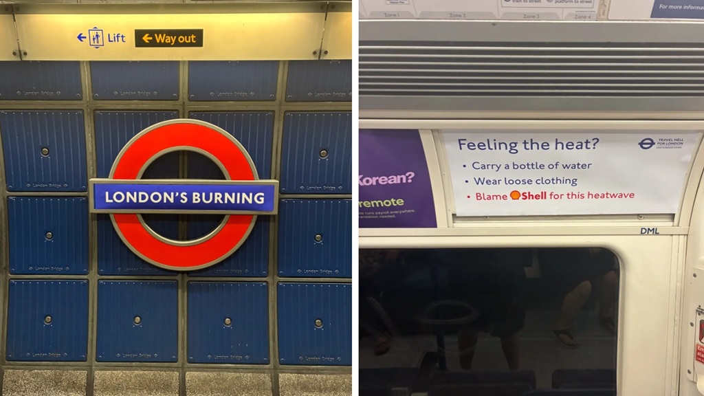 Протест в метро: Greenpeace против Shell 3 shell targeted as greenpeace rebrands tube stations during heatwave1